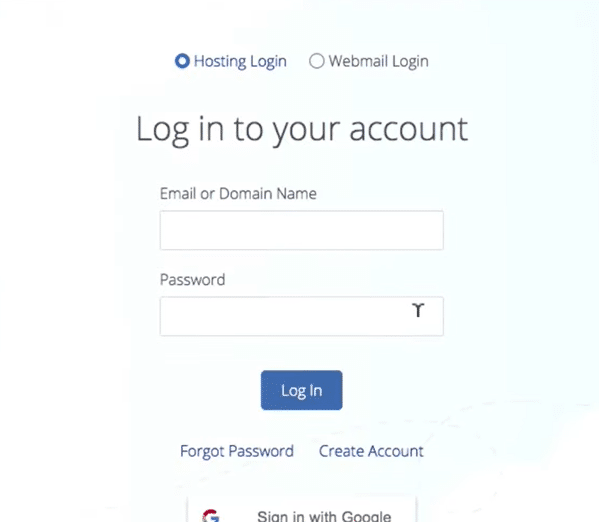 enter bluehost credentails to login