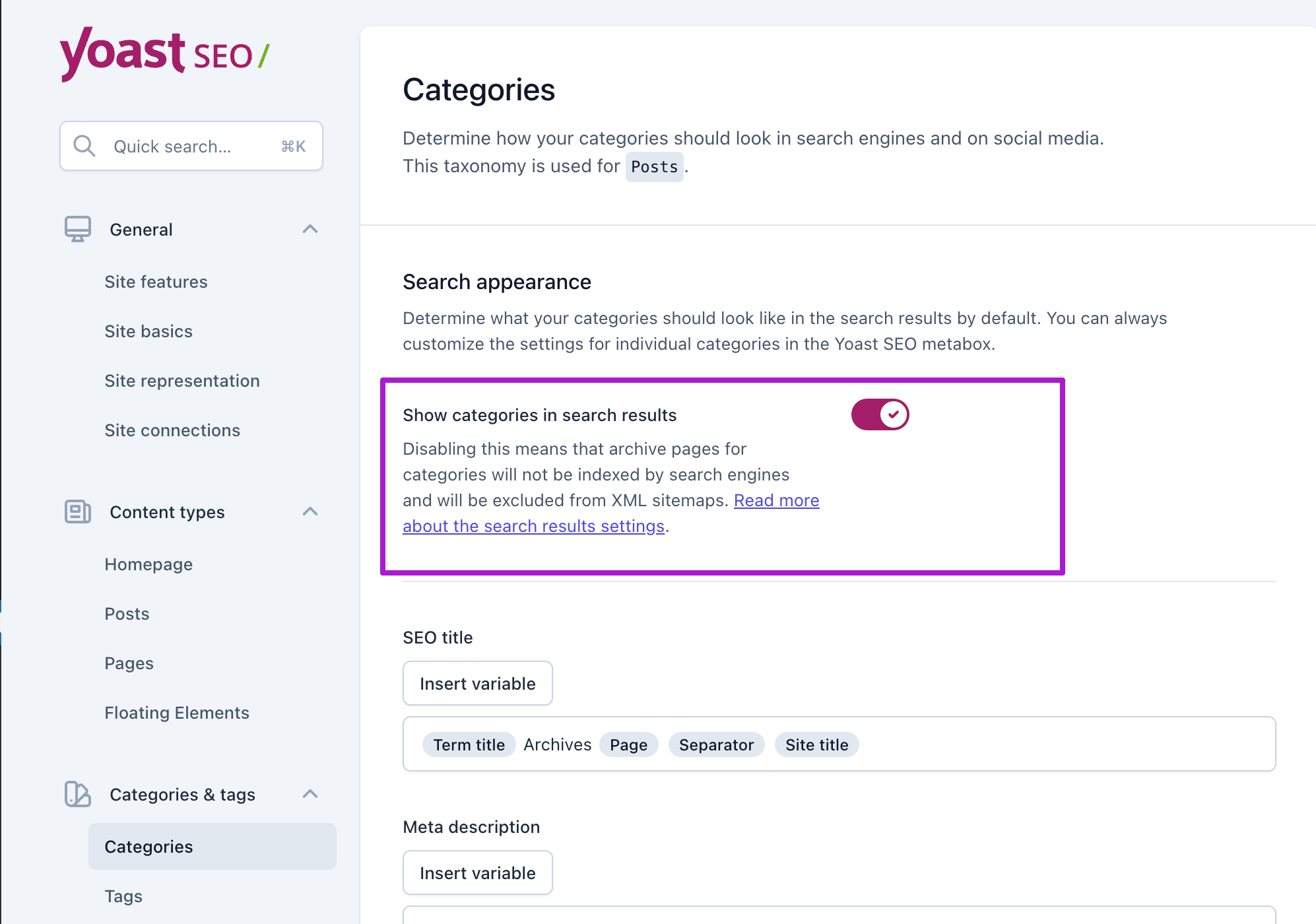 
XML Sitemap settings in Yoast 