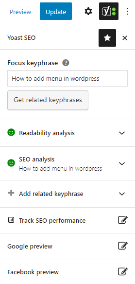 Yoast on-page seo interface