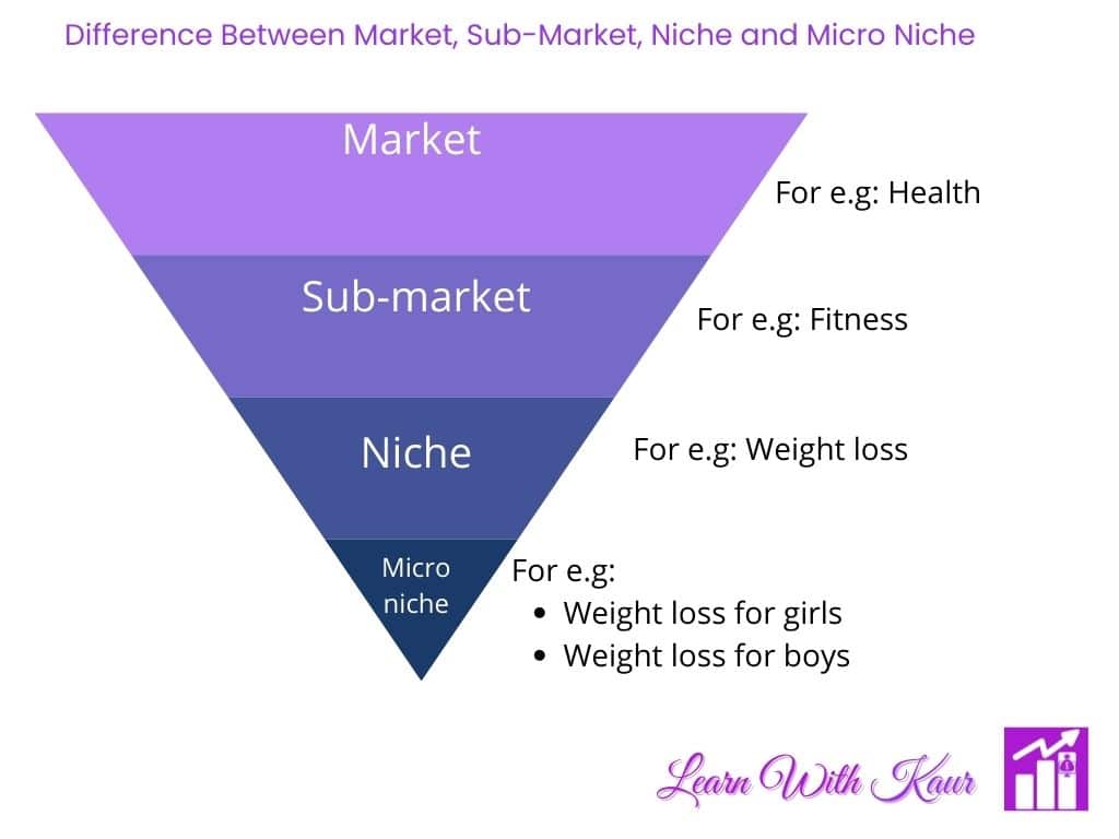Difference between market, submarket, niche, and microniche.