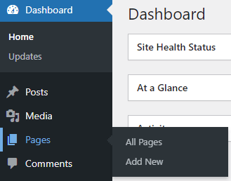 Add a new page in WP