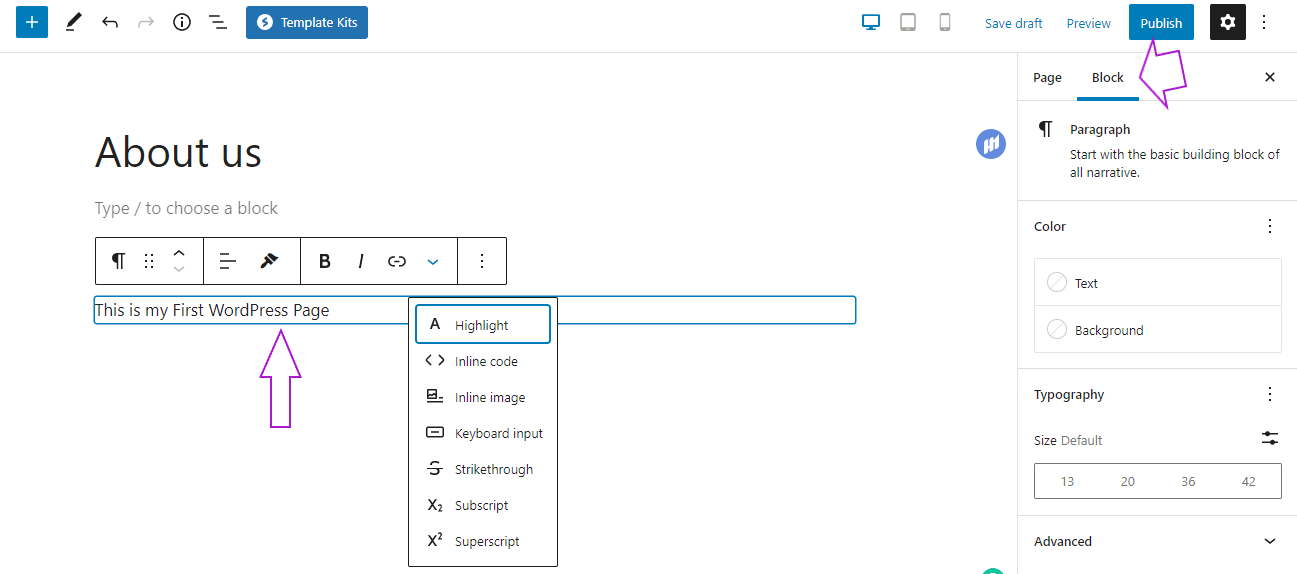 Customize settings for paragrpah block