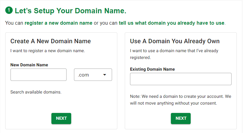 GreenGeeks Sign up process