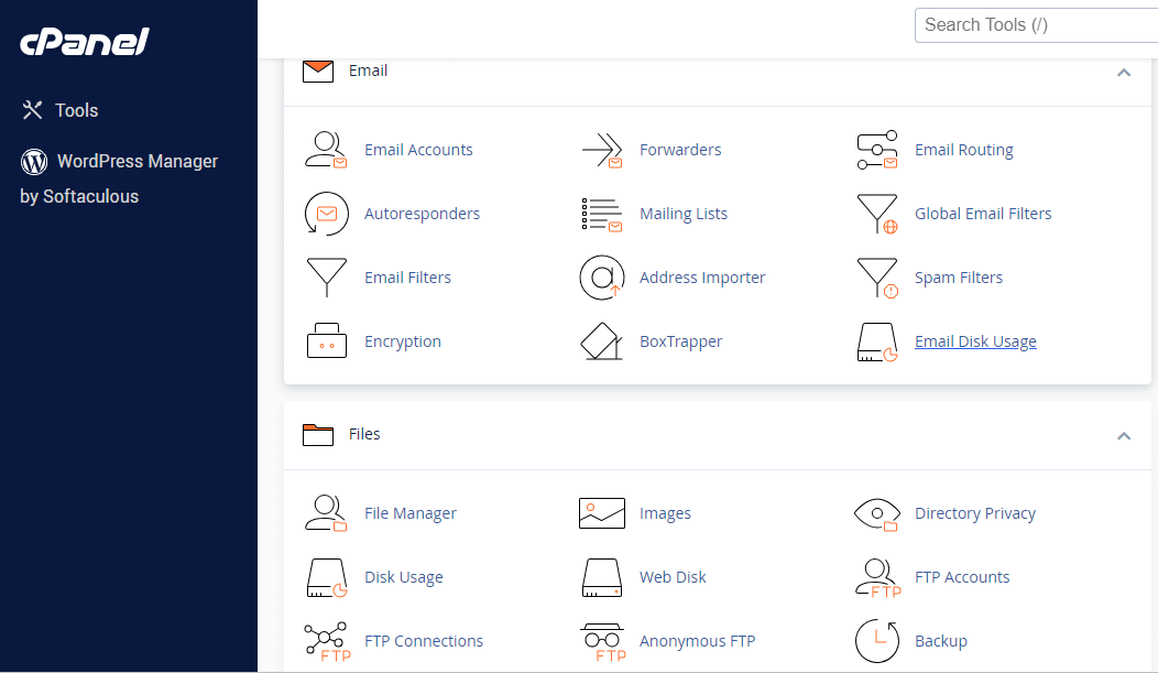 Bluehost c-panel screenshot