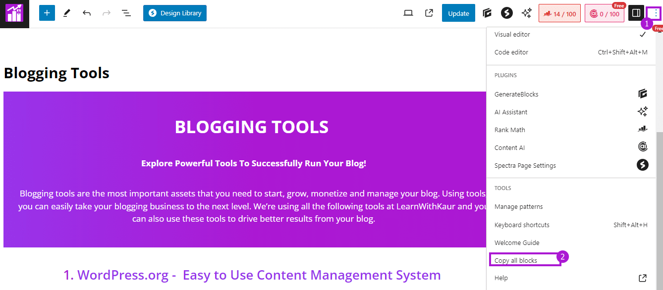 Copy all blocks from editor