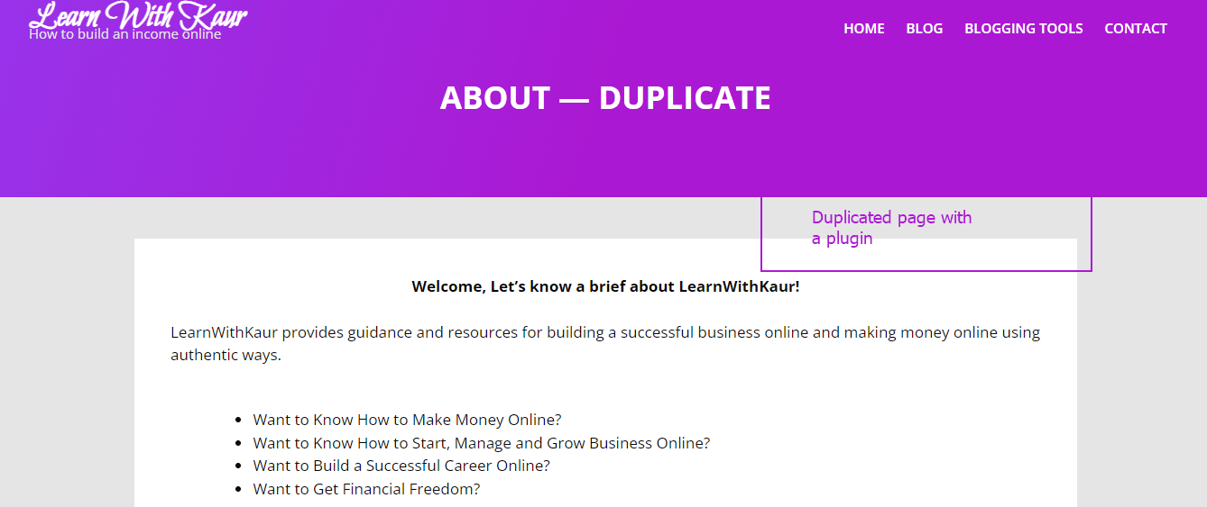 Duplicated page with a plugin