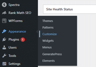 Navigate to Customizer settings