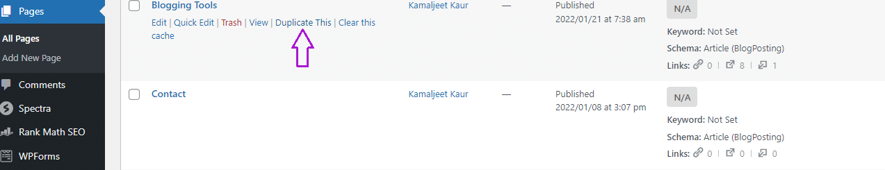 Duplicate a page in WordPress