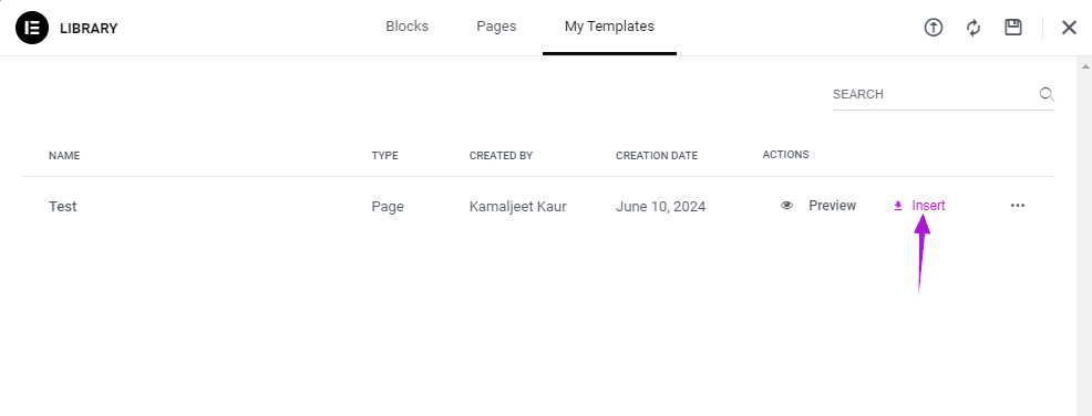 Click Insert for importing template