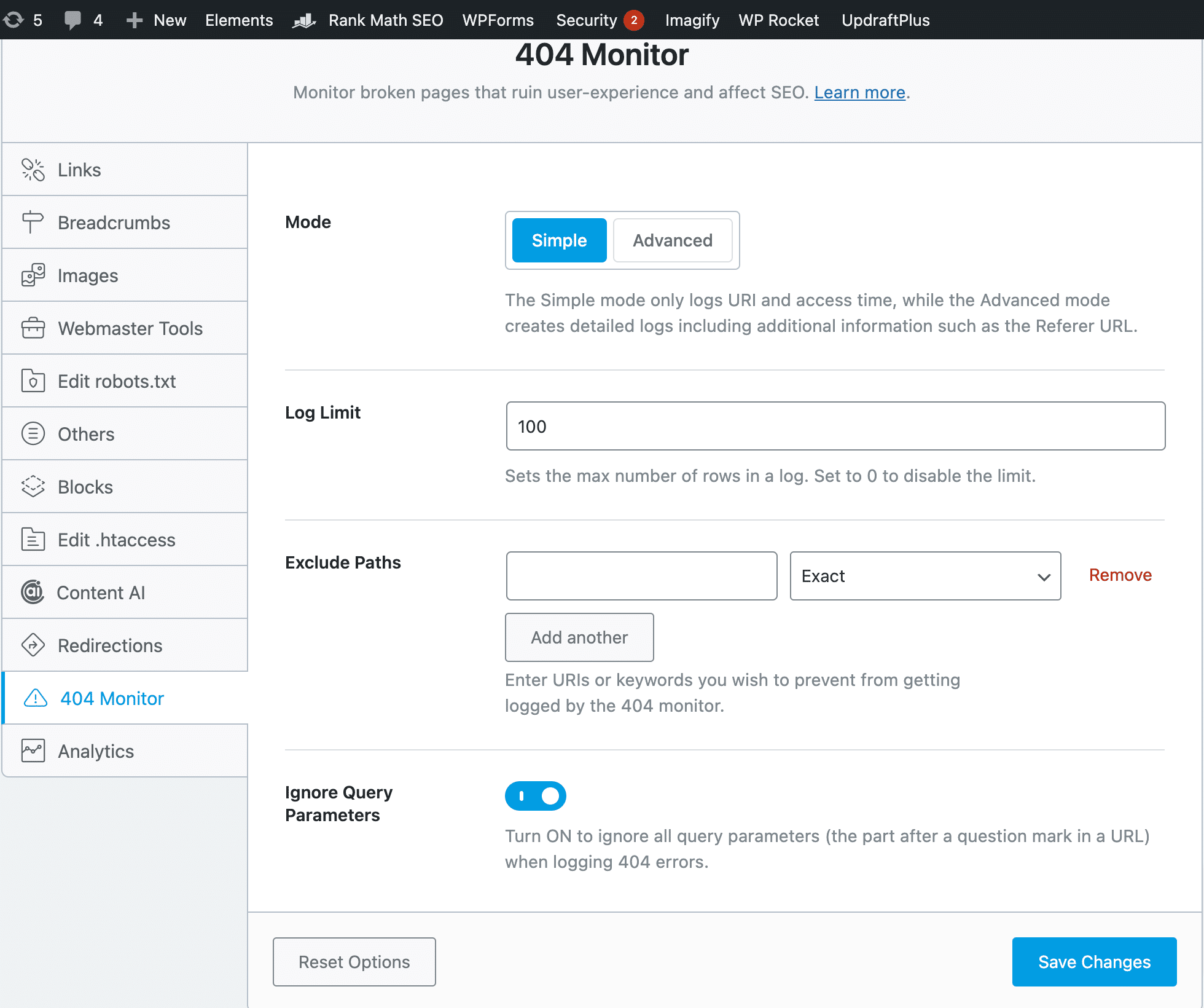 404 Monitor settings. 