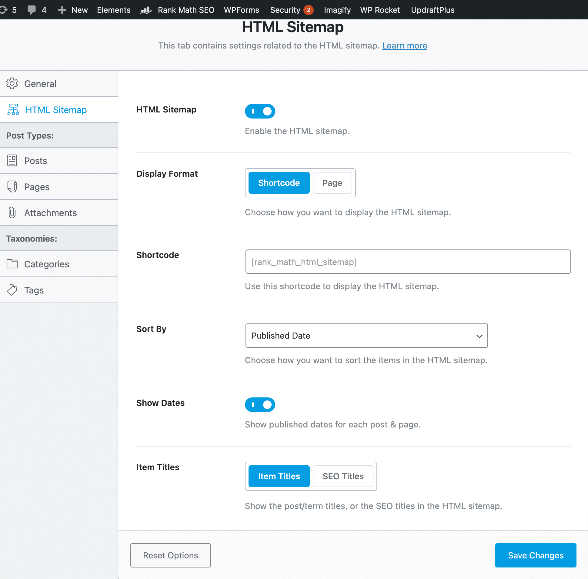 HTML Sitemap settings