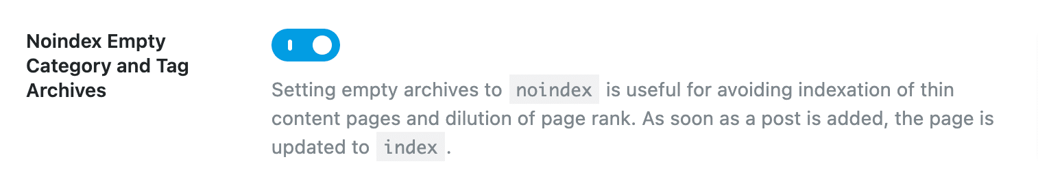 No-index empty category and tag archive pages