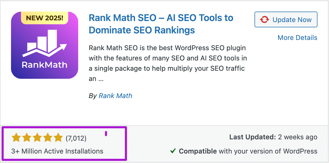 Rankmath ratings in WordPress directory