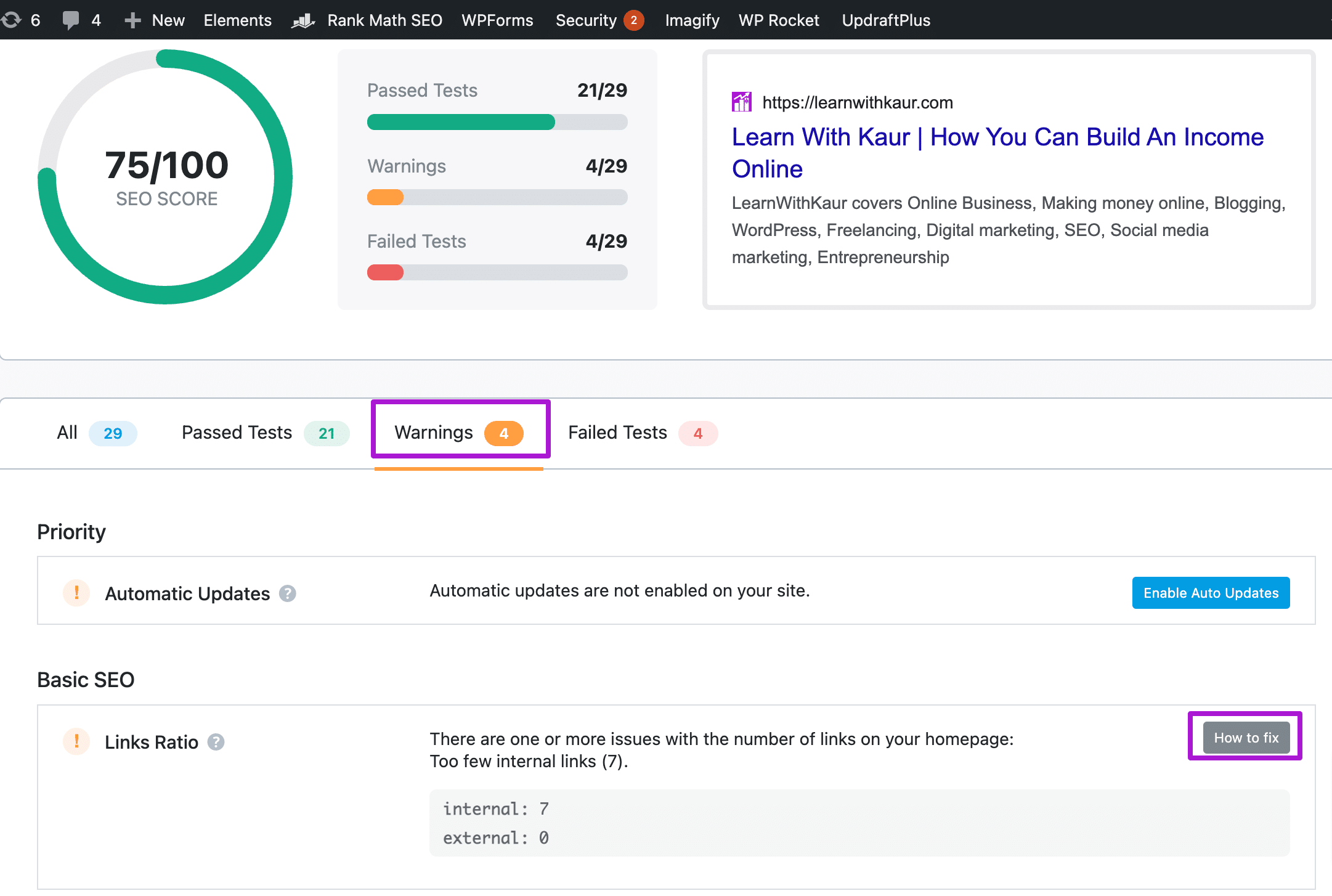 Checking and resolving warnings