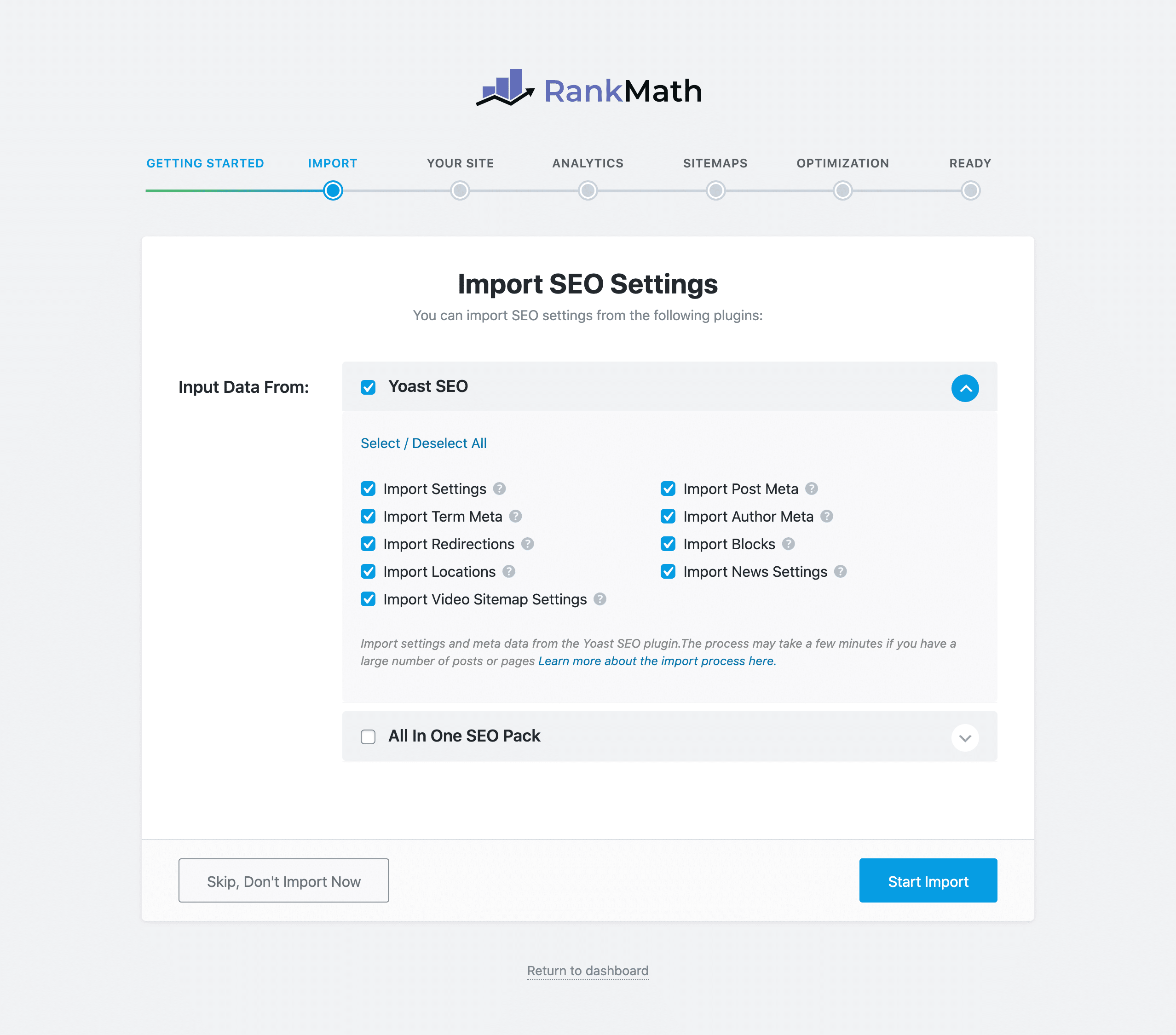 Setup wizard importer feature. 