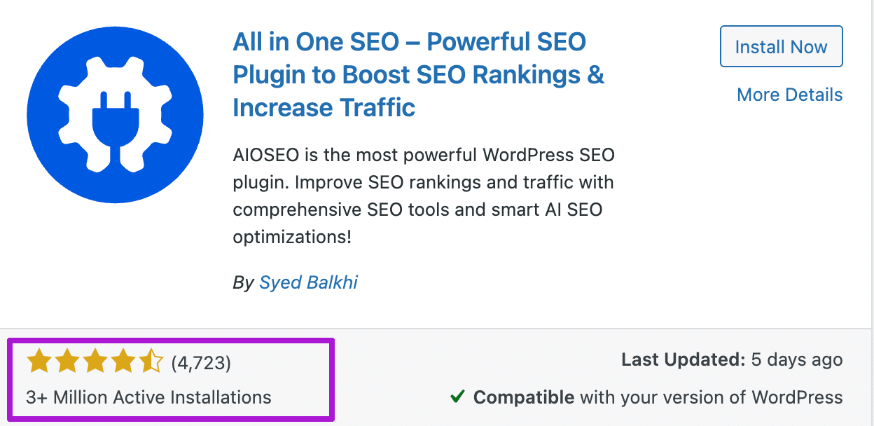 AIOSEO Ratings & Reviews Screenshot