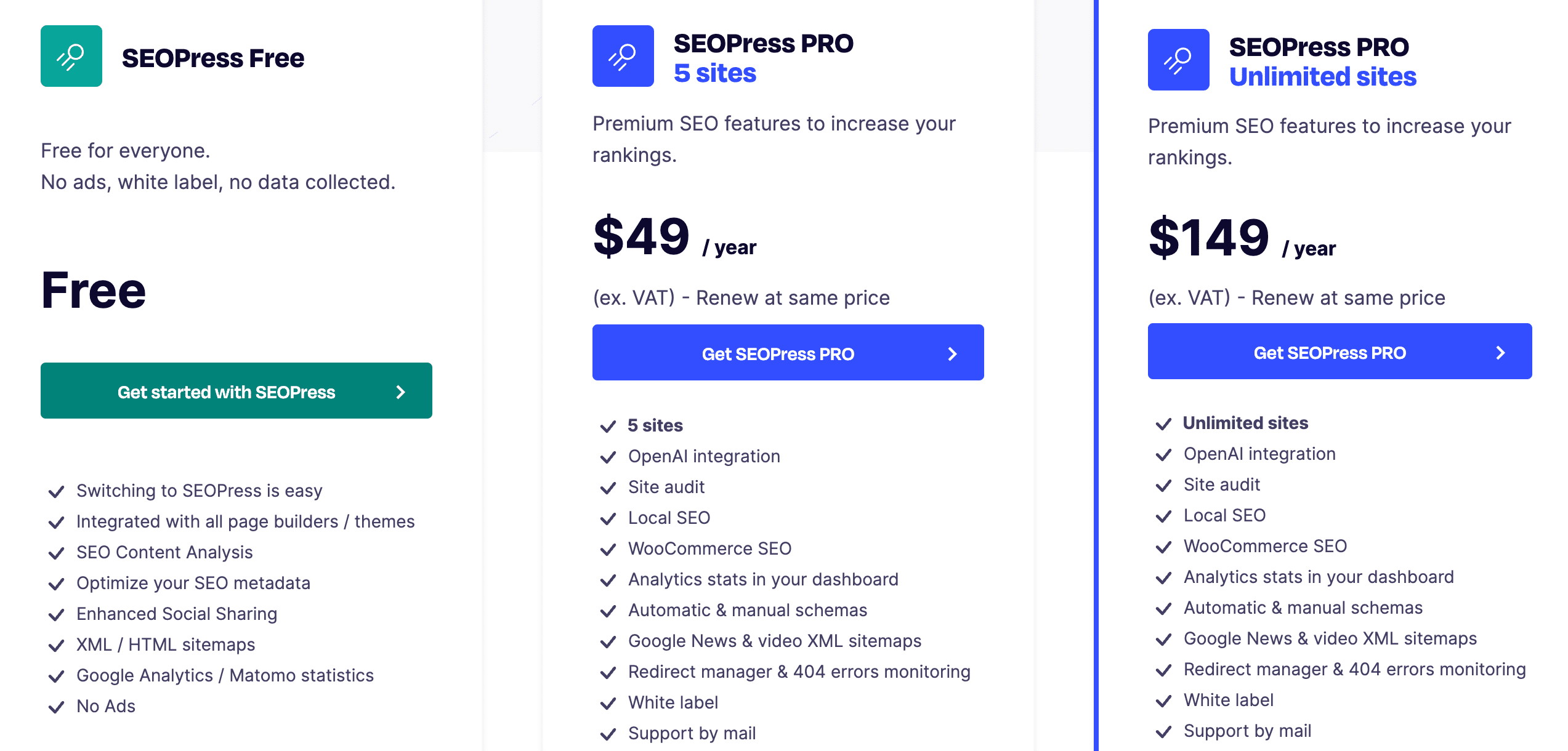 SEOPress Plans & Pricing Screenshot