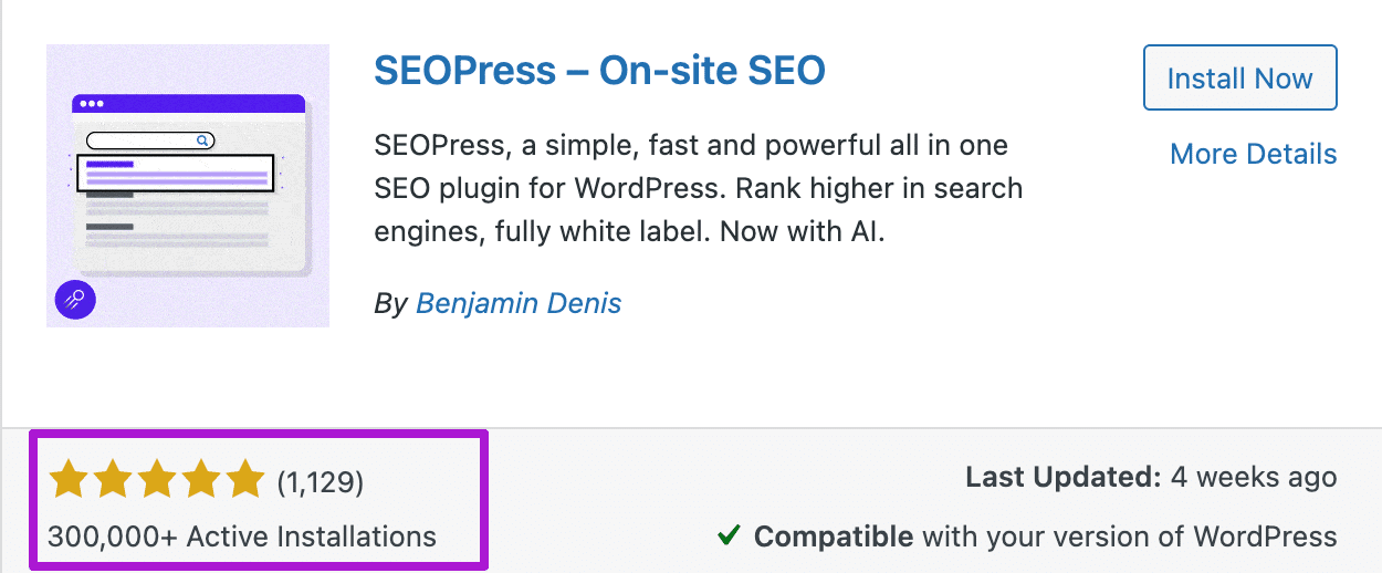 SEOPress ratings and Reviews Screenshot