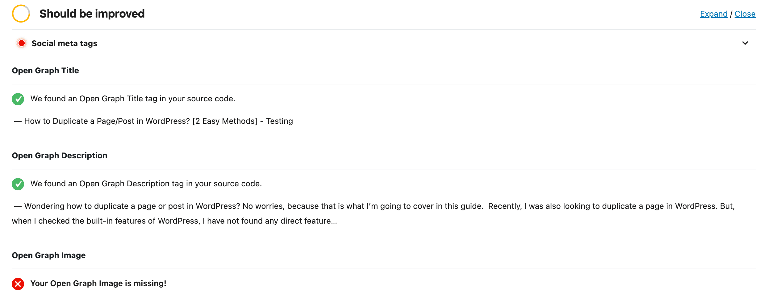 Social Meta factors in SEO CheckList Screenshot