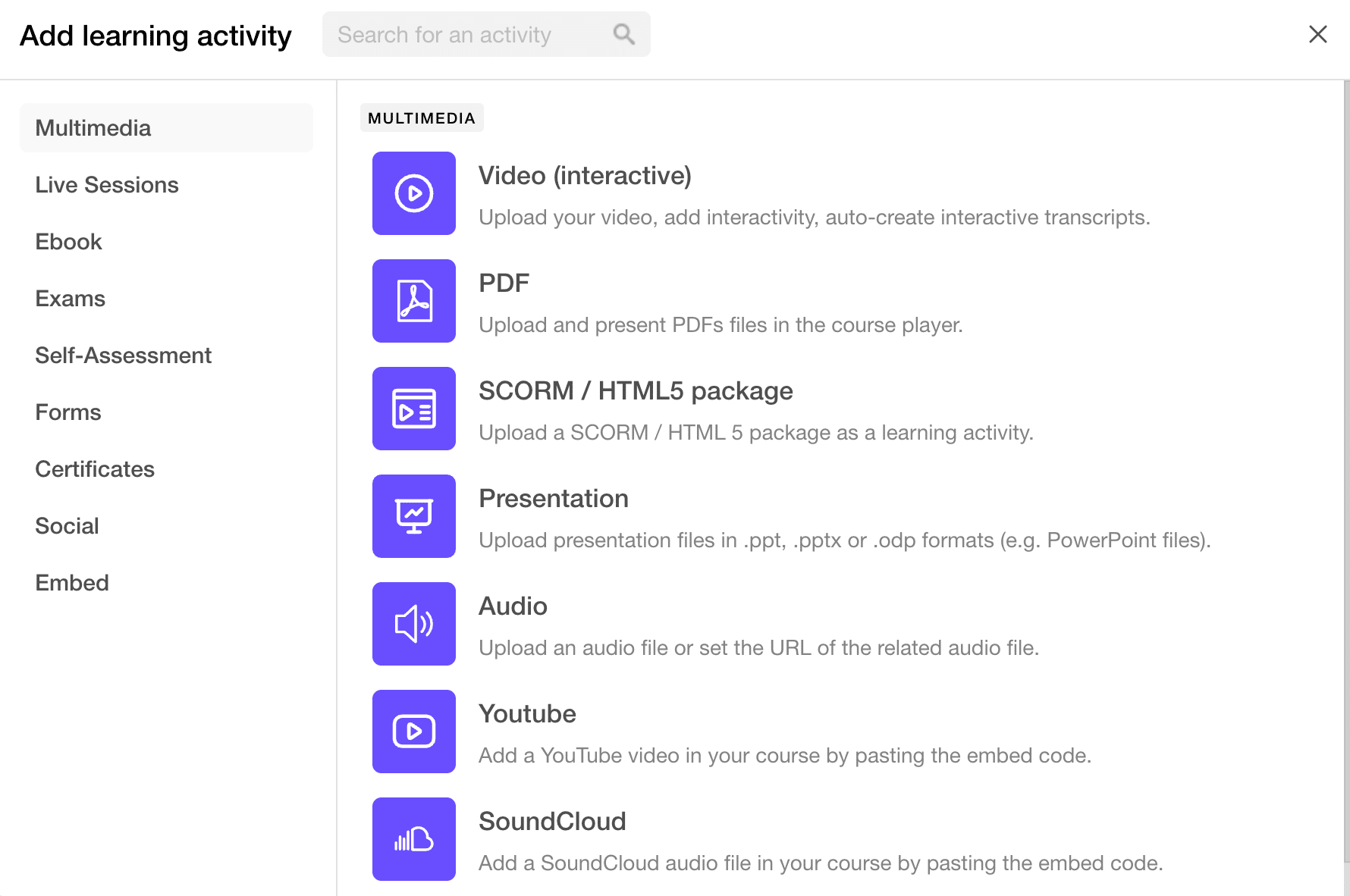 Learning Activites Screenshot