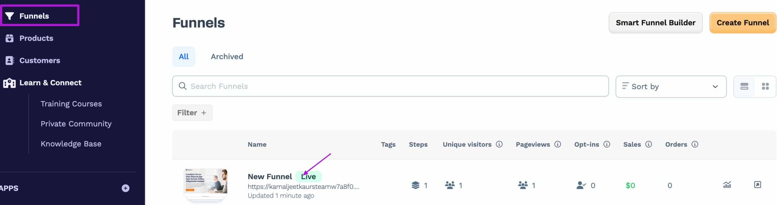Open Funnel Main Settings 