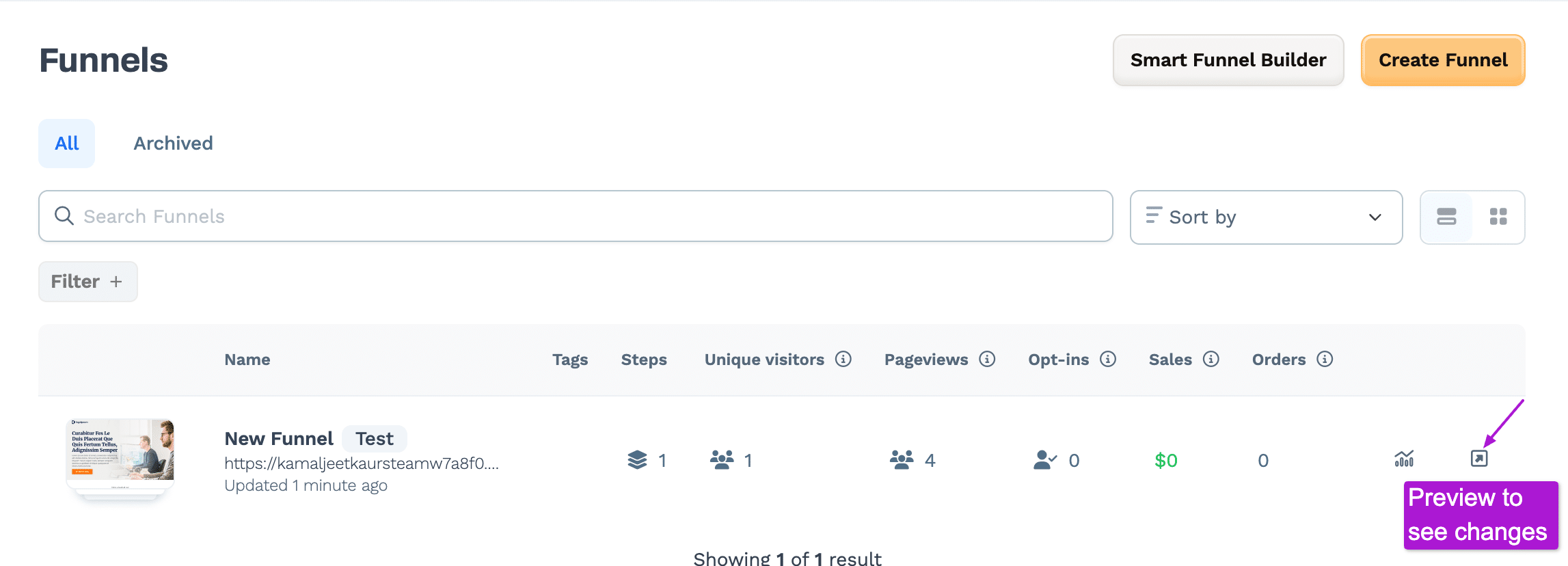 Preview funnel in Clickfunnels.