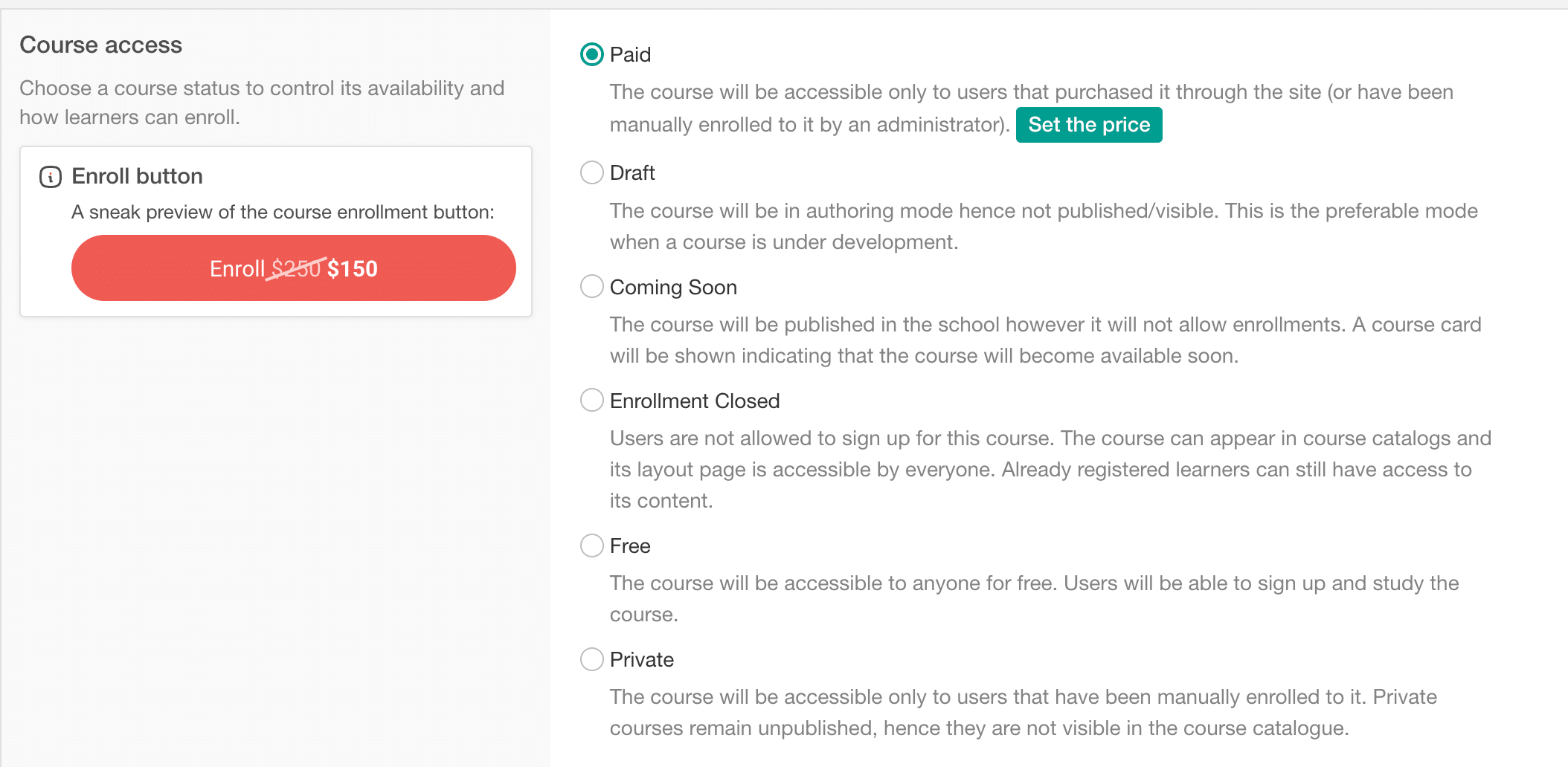 Course Acess Options