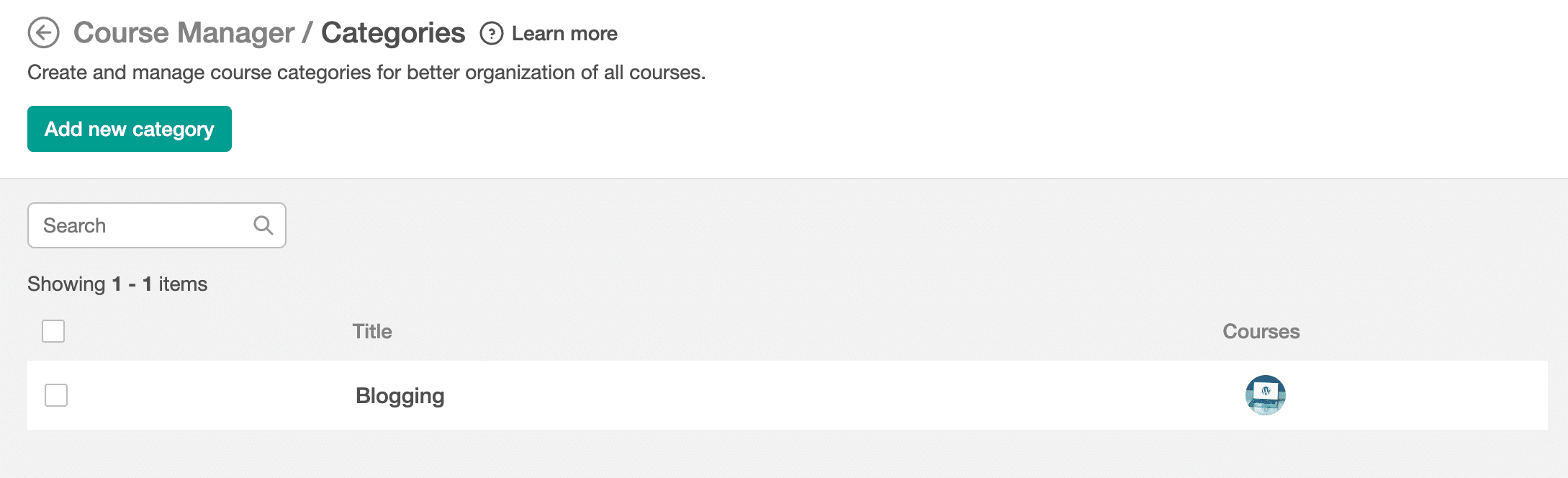 Course Categories Screenshot