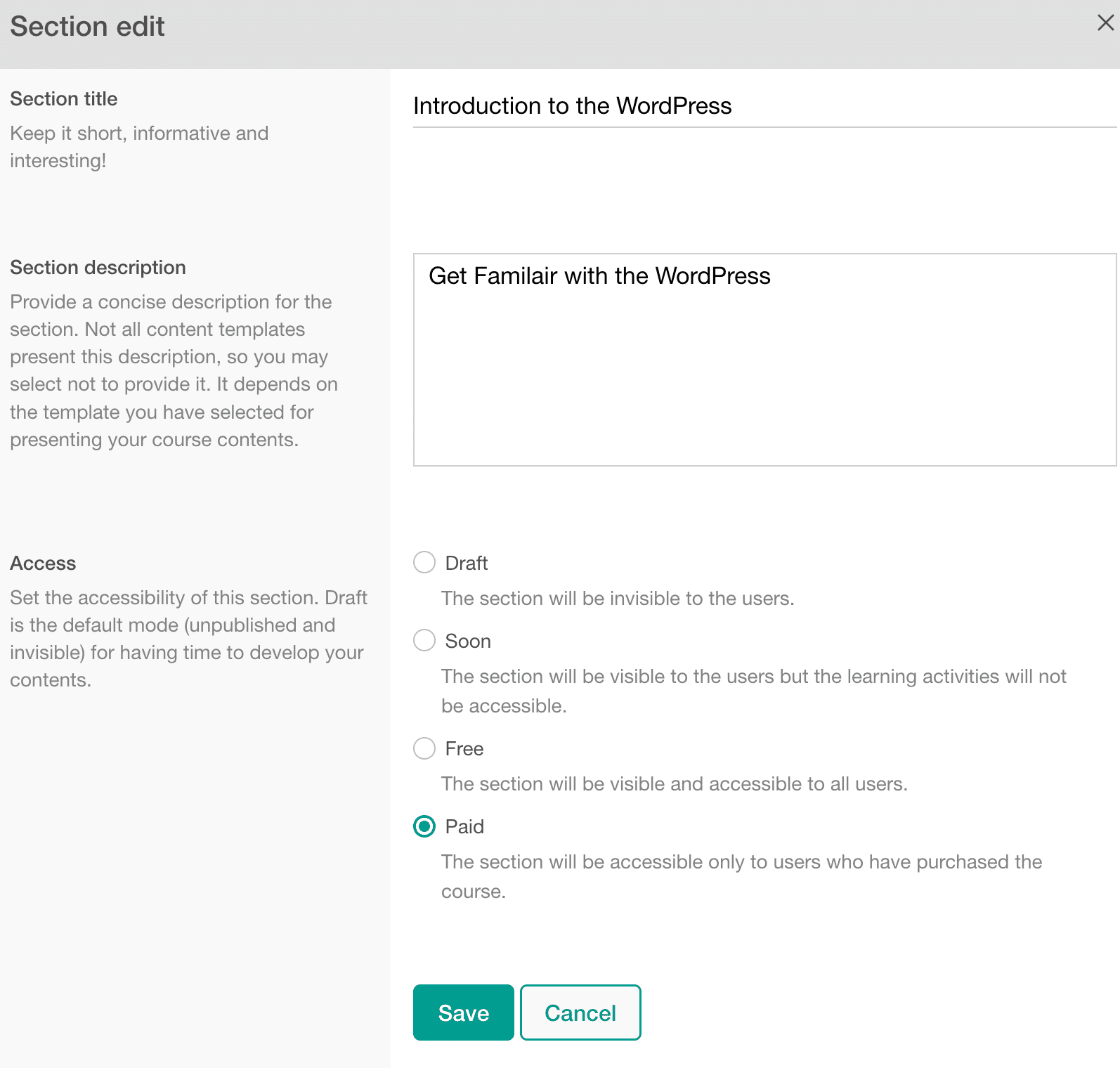 Course Section Settings