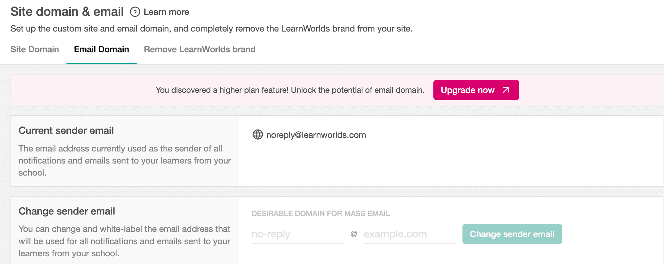Custom email domain settings. 