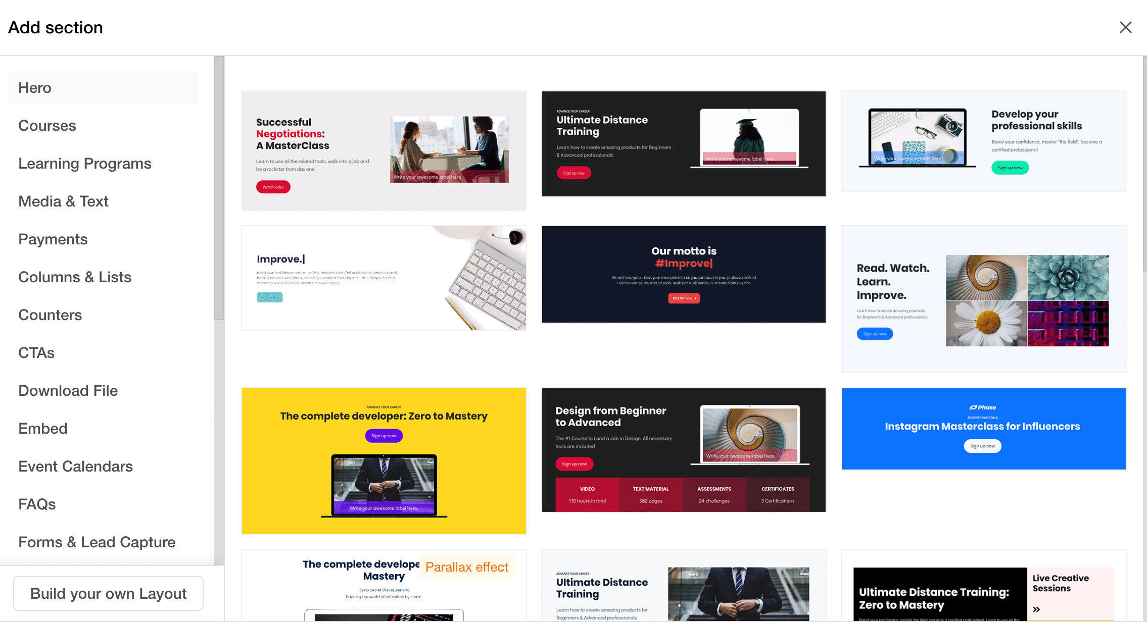 Pre built section screenshot