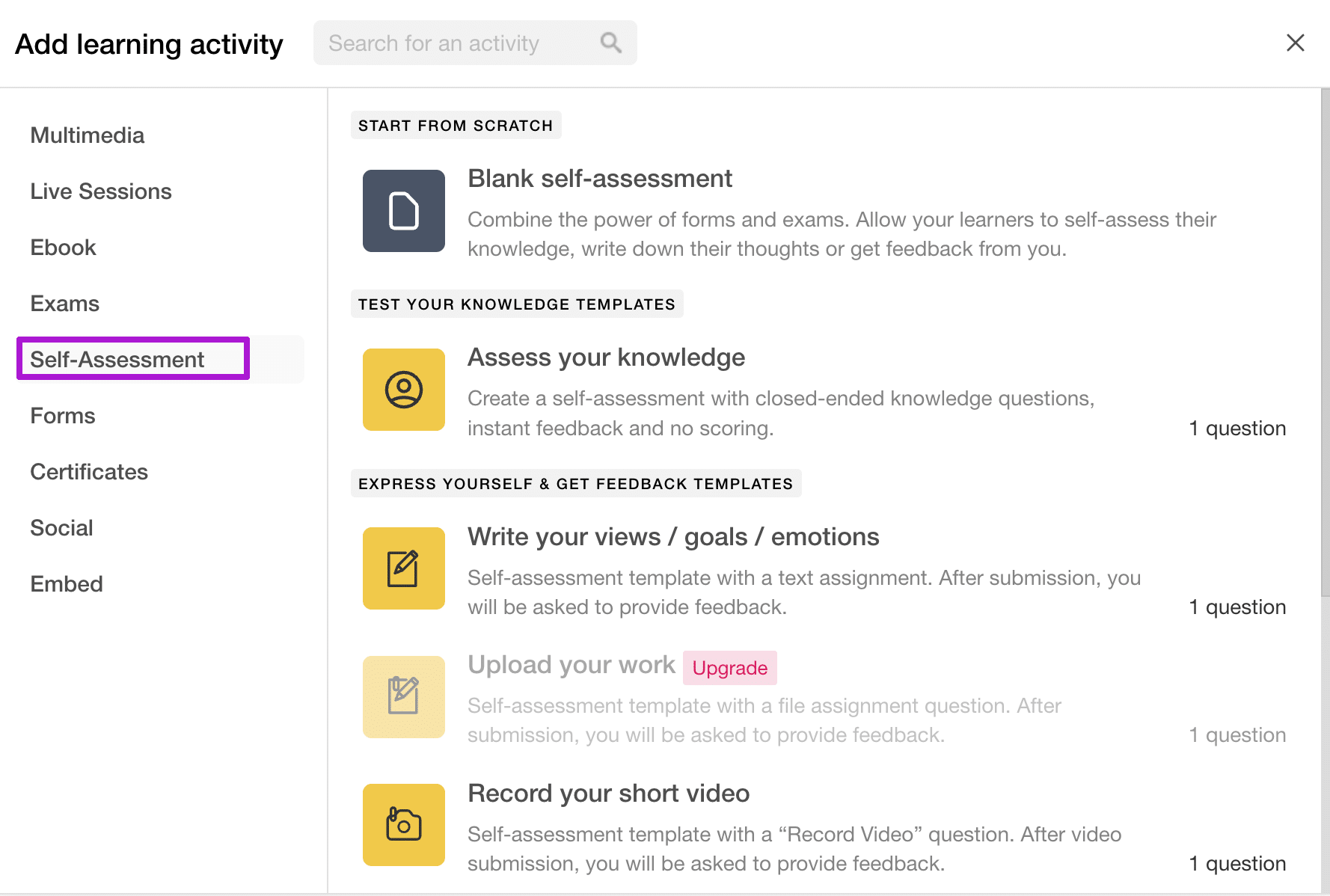 Self assesment learning activity. 