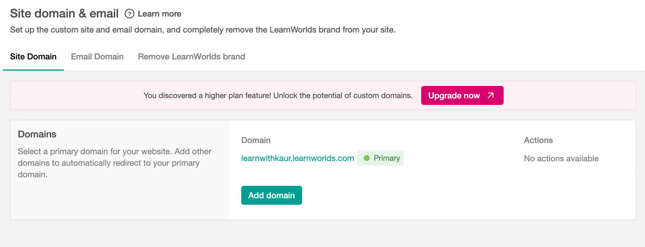 Site domain Customization settings