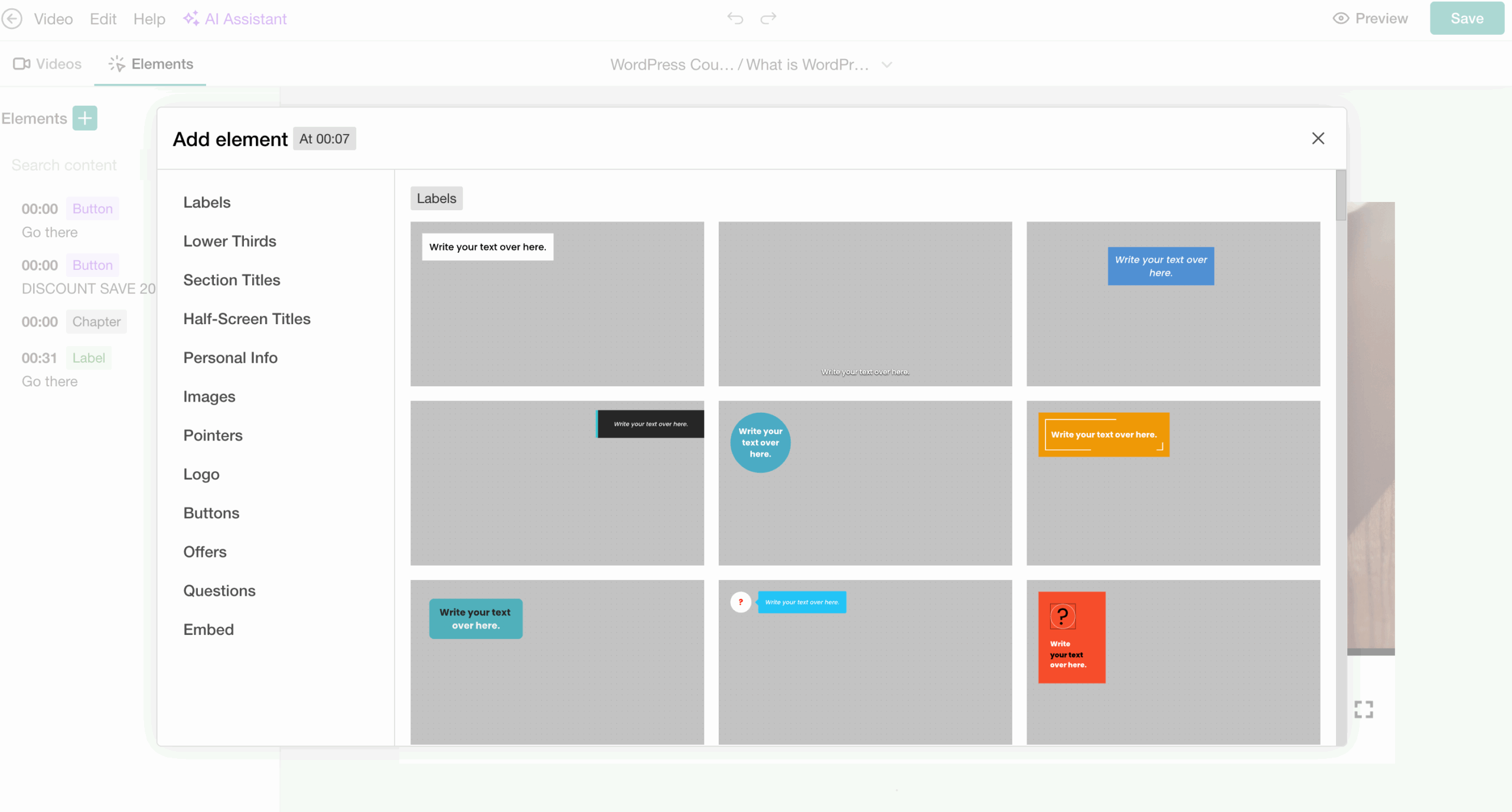 Vide interative elements