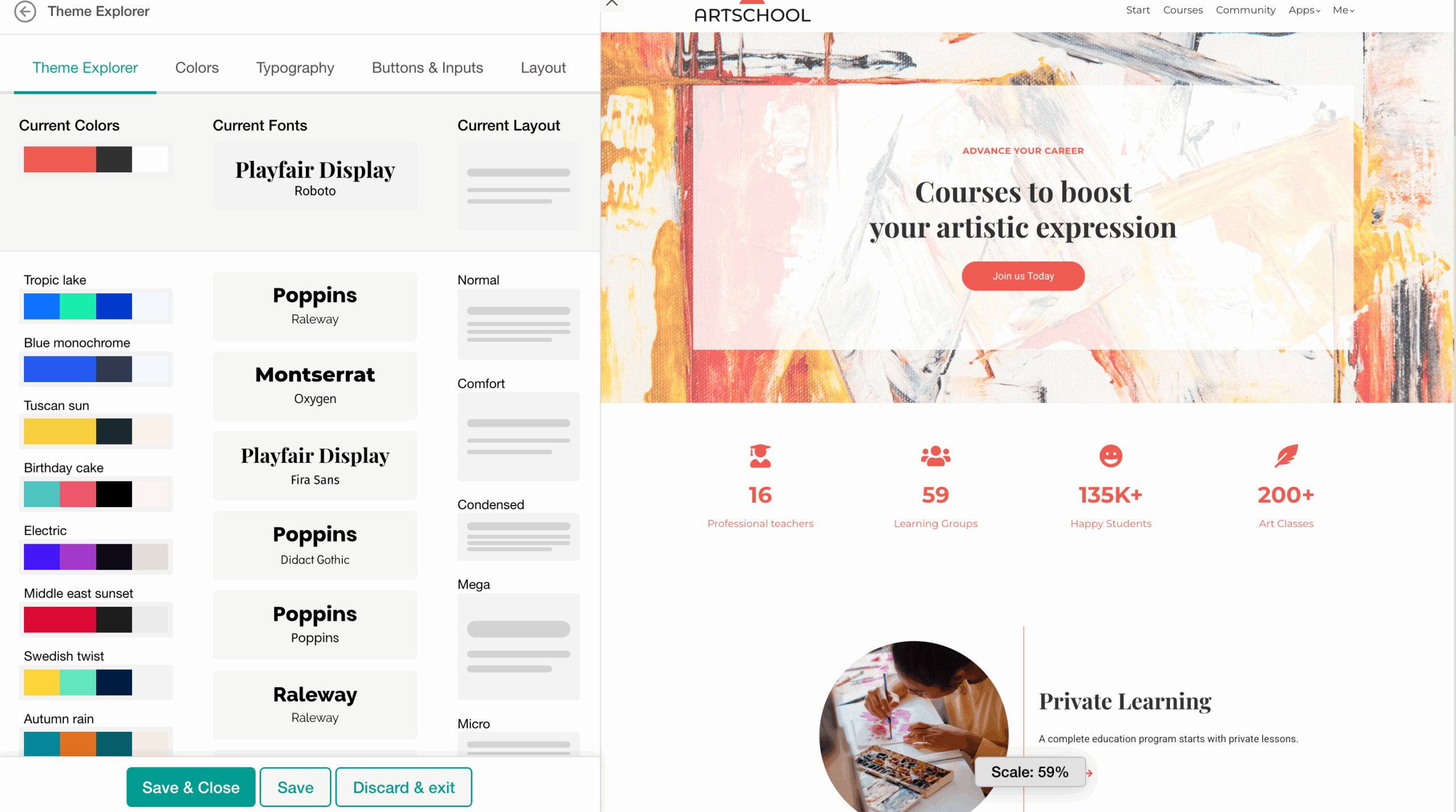 Website theme explorer settings