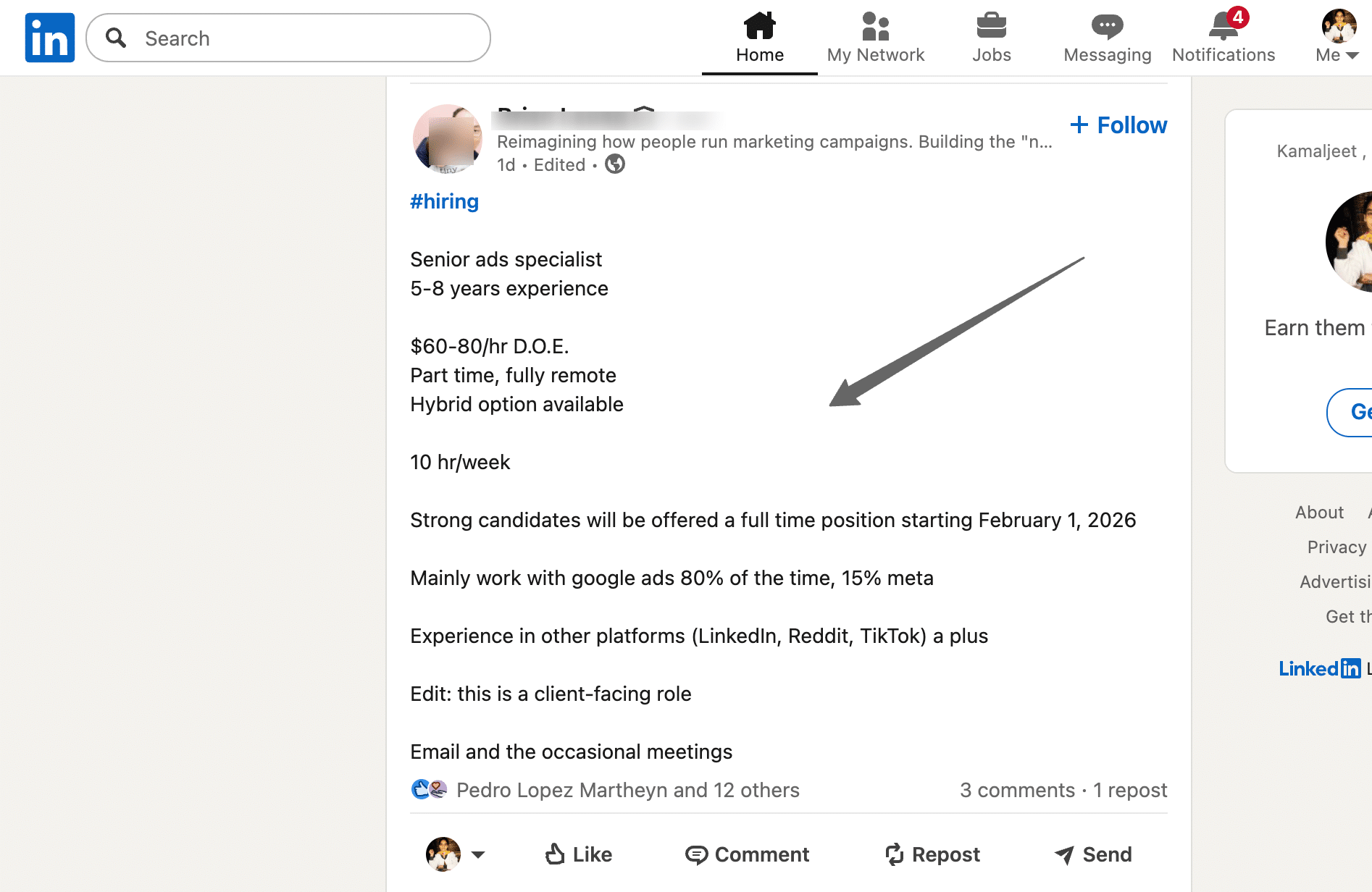 LinkedIn hiring post in Feed